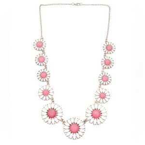Pink and White Daisy Necklace with Silver Chain